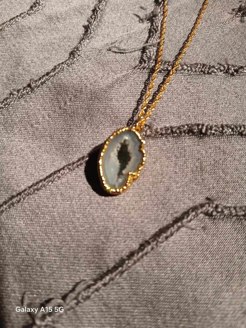 Gold-Edged Gray Druzy Pendant Necklace - Women Jewelry